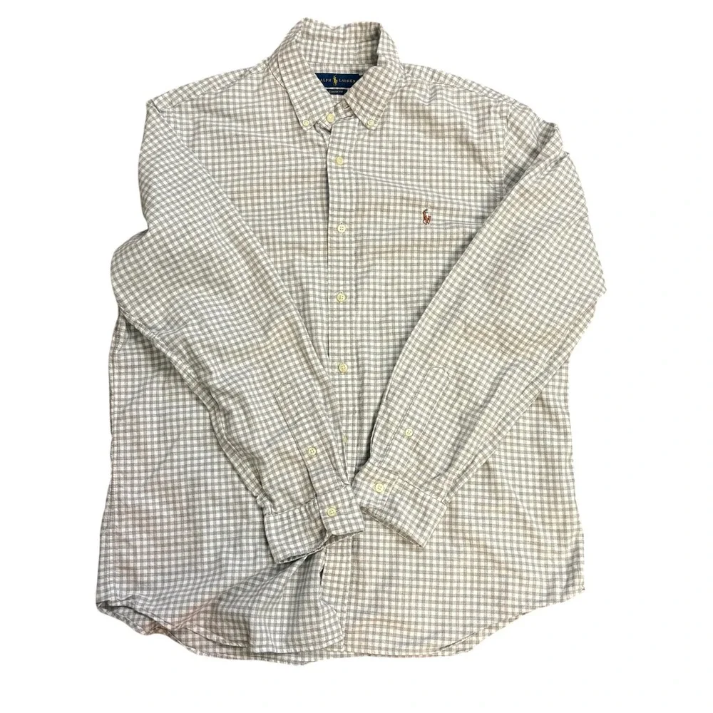 Ralph Lauren Gingham Button Down Shirt Classic Fit Grey XL
